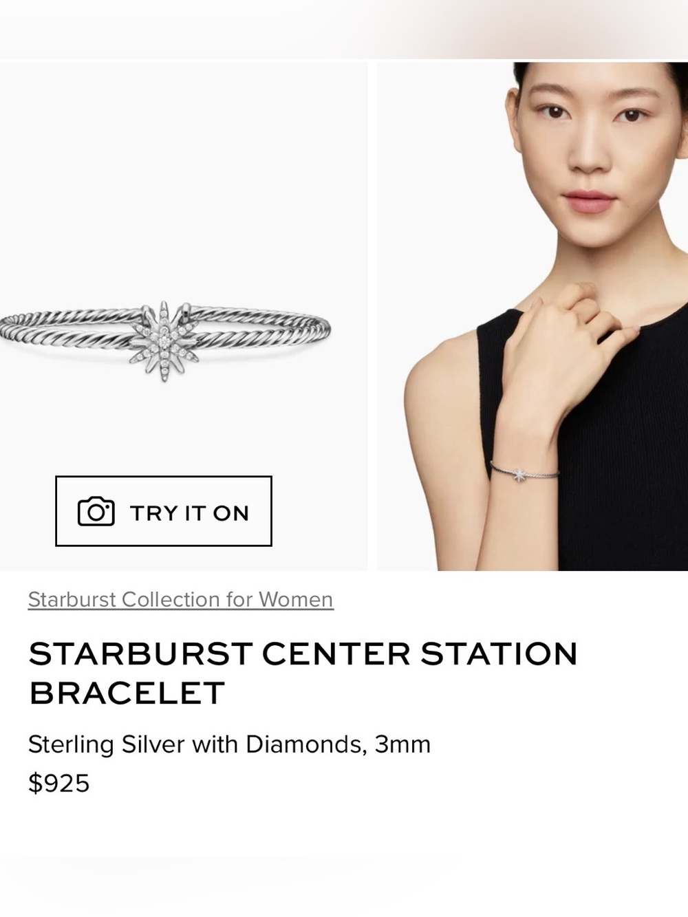 David Yurman Silver Cable Open Cuff with Starburst Motif 3mm size 19cm - Picture 4 of 5